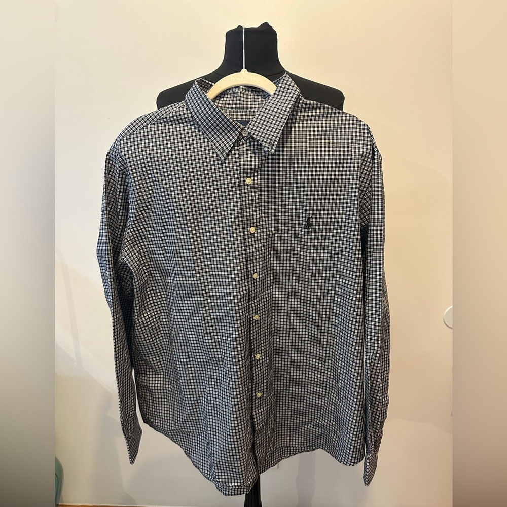 Ralph Lauren Men's Black and White Checkered button down Shirt Size XXLLike New